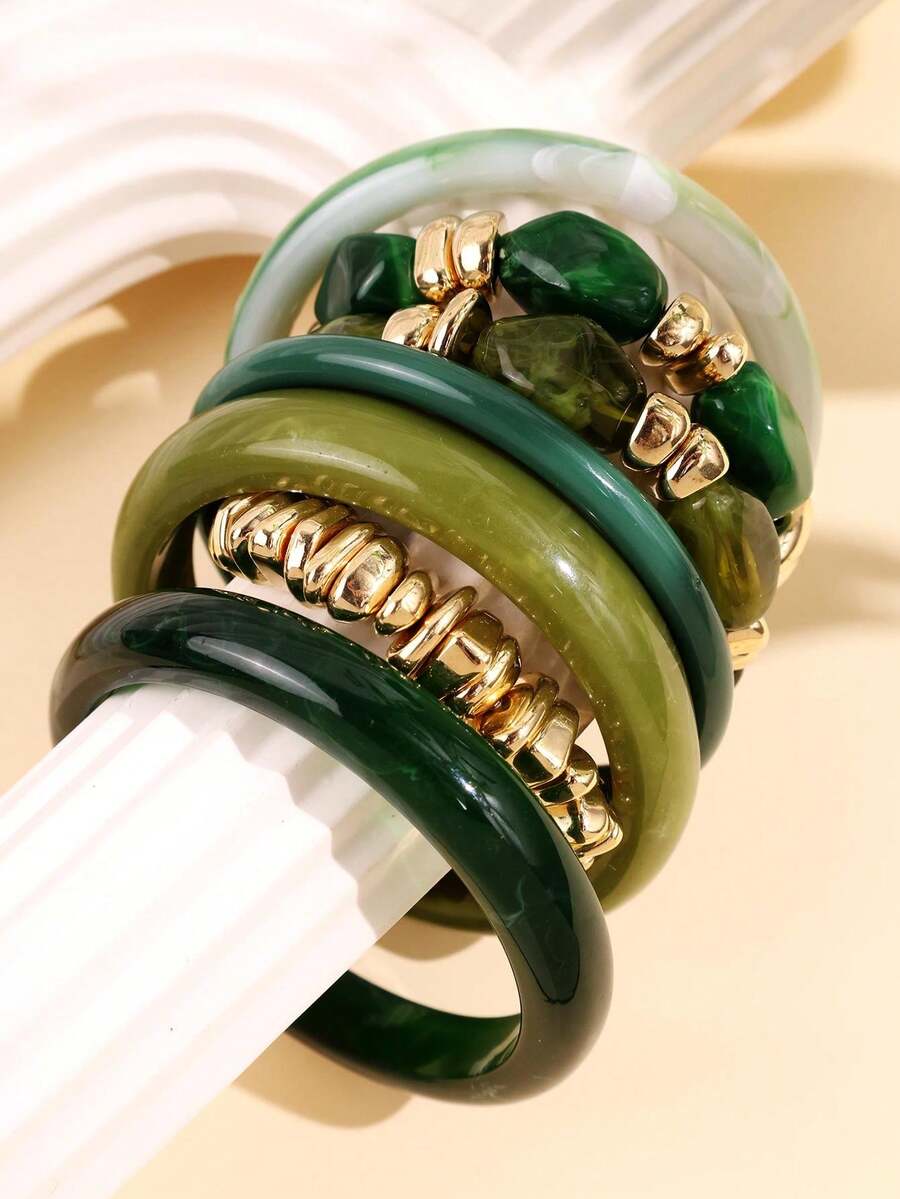 Vintage Resin Beaded Bracelet Stack – Fashion Jewellery for Women