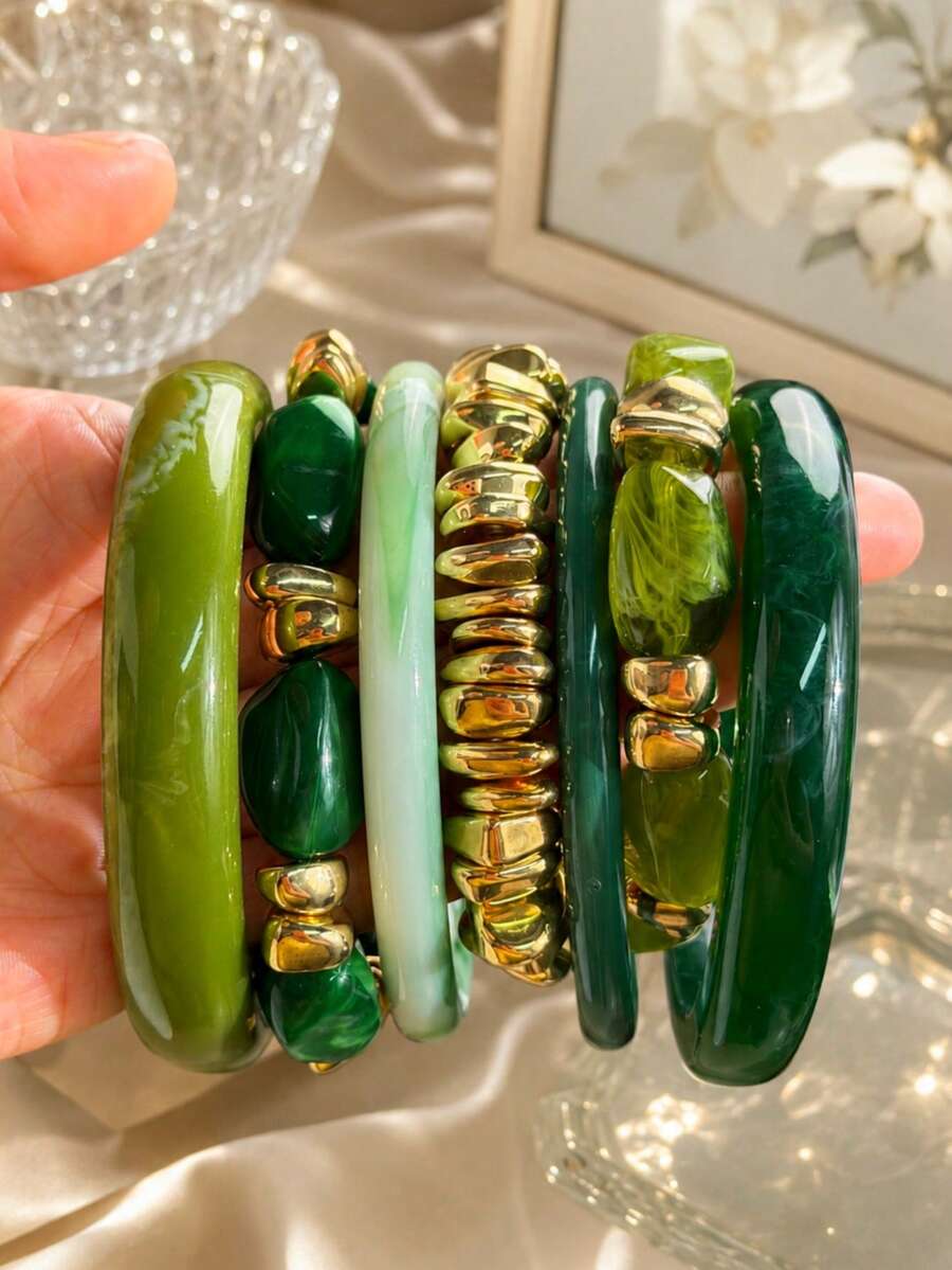 Vintage Resin Beaded Bracelet Stack – Fashion Jewellery for Women