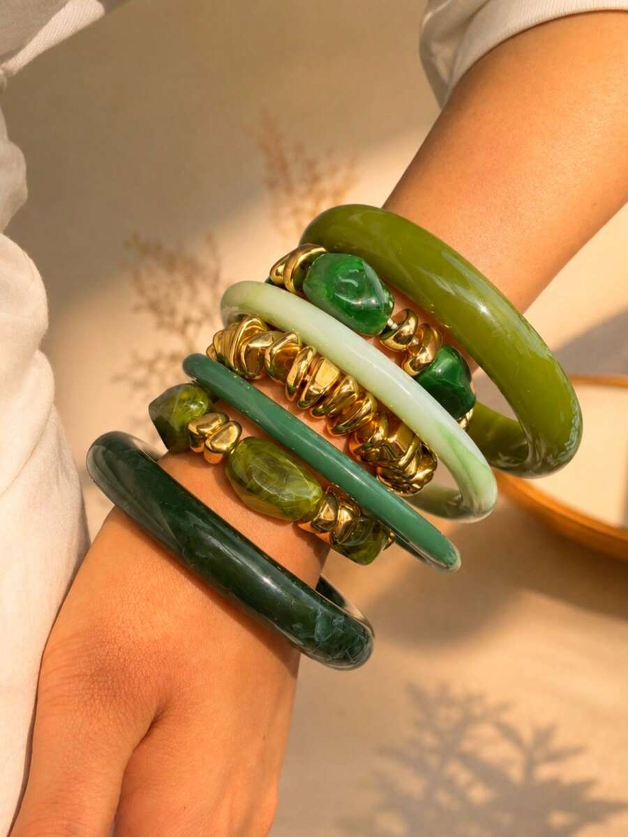 Vintage Resin Beaded Bracelet Stack – Fashion Jewellery for Women