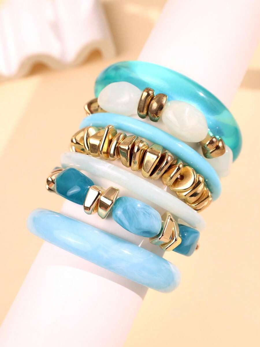 Vintage Resin Beaded Bracelet Stack – Fashion Jewellery for Women