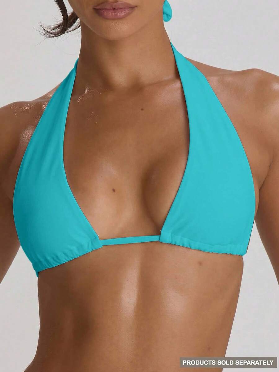 High Apex Halterneck Tie Back Bikini Top – Summer Beach Vacation Swimwear