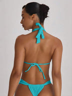 High Apex Halterneck Tie Back Bikini Top – Summer Beach Vacation Swimwear