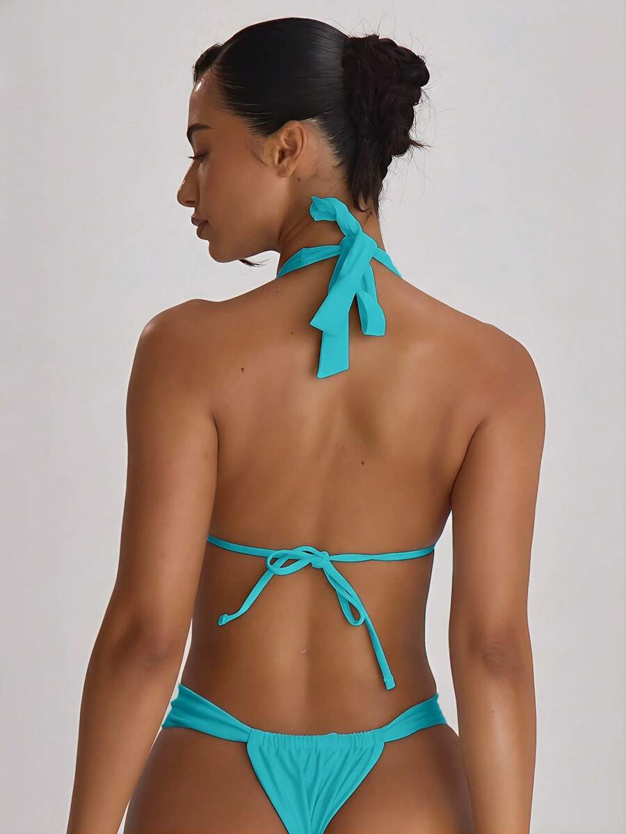 High Apex Halterneck Tie Back Bikini Top – Summer Beach Vacation Swimwear