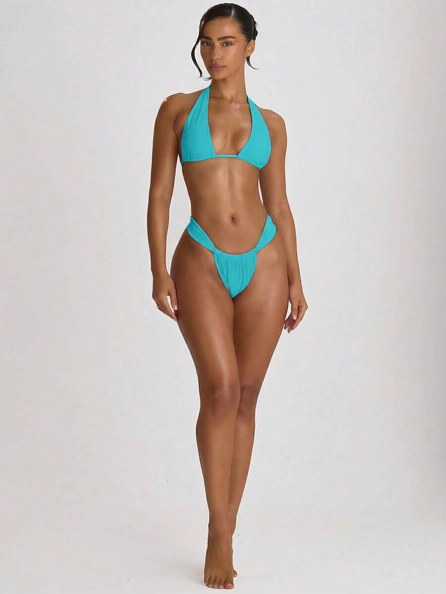 High Apex Halterneck Tie Back Bikini Top – Summer Beach Vacation Swimwear