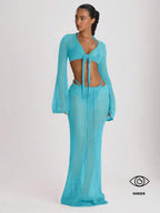 Knit Tie Front Maxi Skirt Beach Cover-Up – Summer Vacation Swimwear