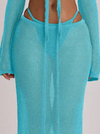 Knit Tie Front Maxi Skirt Beach Cover-Up – Summer Vacation Swimwear
