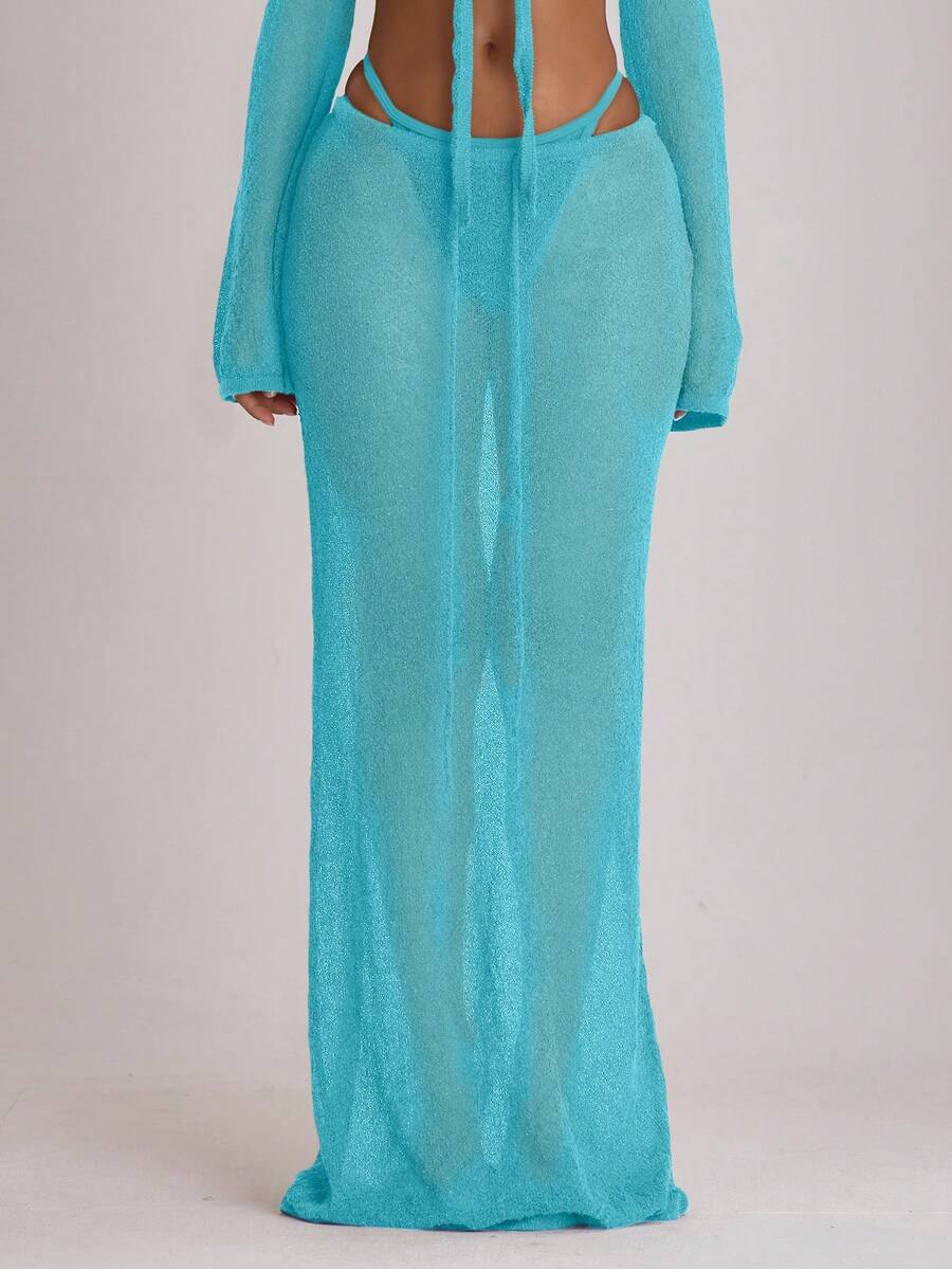 Knit Tie Front Maxi Skirt Beach Cover-Up – Summer Vacation Swimwear