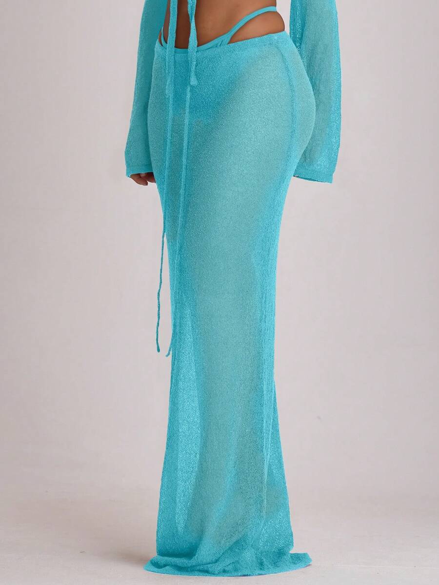 Knit Tie Front Maxi Skirt Beach Cover-Up – Summer Vacation Swimwear