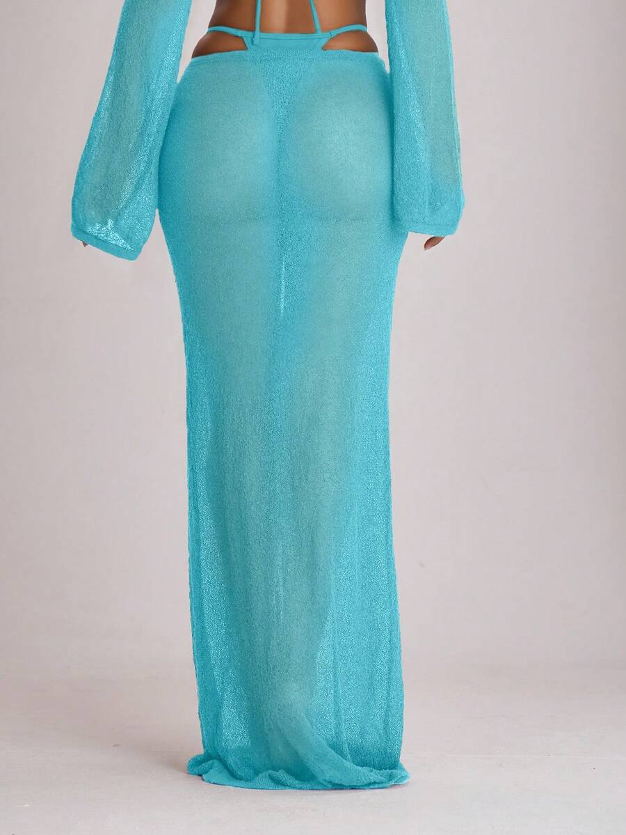 Knit Tie Front Maxi Skirt Beach Cover-Up – Summer Vacation Swimwear