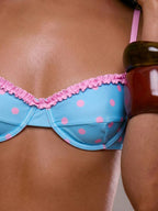 Gingham Frill Cup Halter Bikini Top – Summer Beach Vacation Swimwear