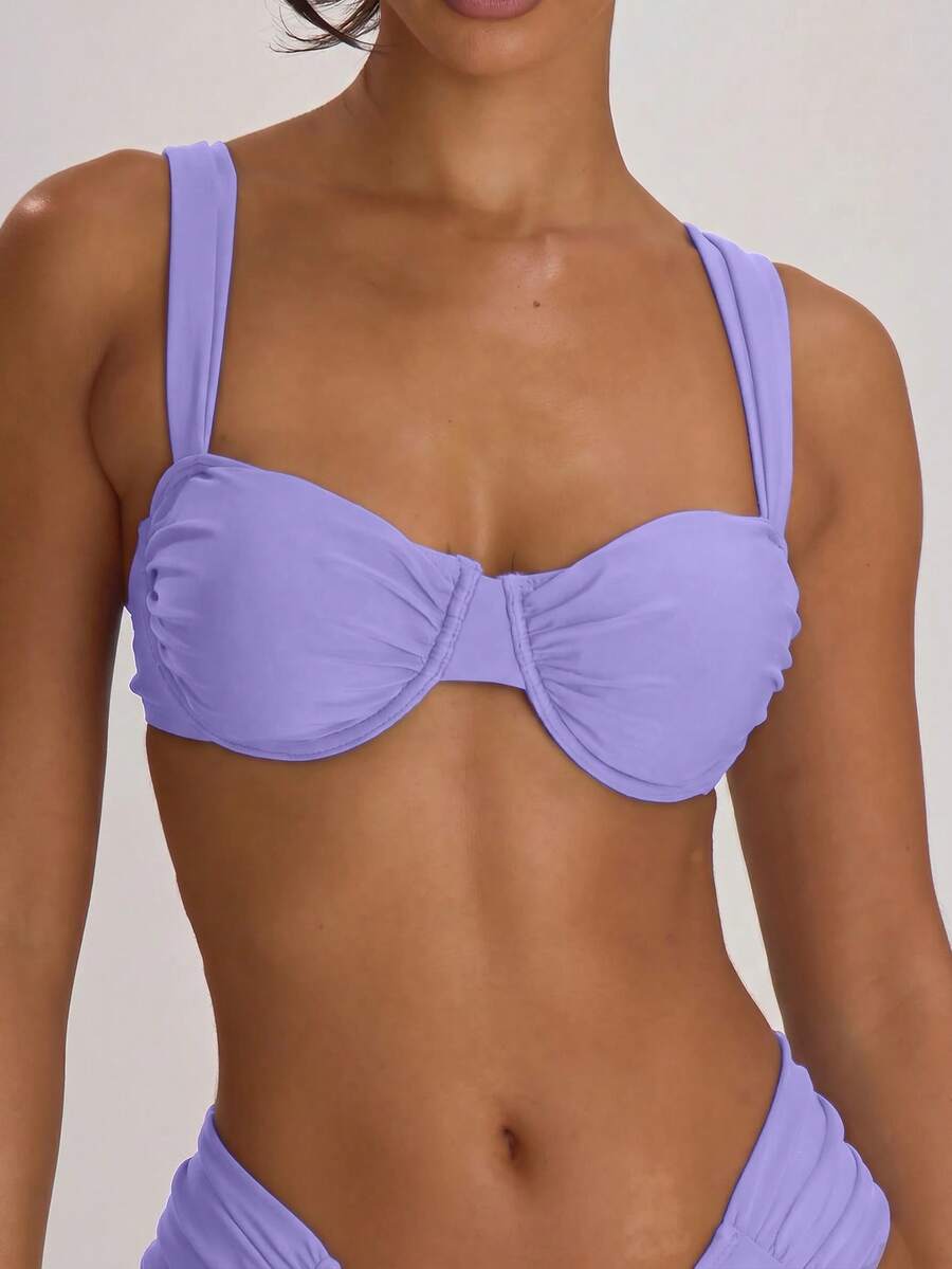 Underwire Ruched Cup Push-Up Bikini Top – Summer Beach Vacation Swimwear