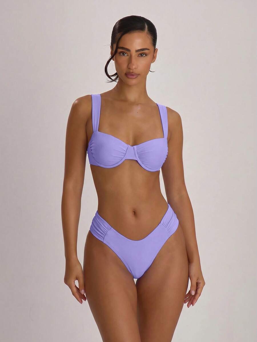 Underwire Ruched Cup Push-Up Bikini Top – Summer Beach Vacation Swimwear