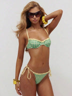 Gingham Frill Cup Halter Bikini Top – Summer Beach Vacation Swimwear