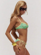 Gingham Frill Cup Halter Bikini Top – Summer Beach Vacation Swimwear