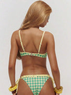 Gingham Frill Cup Halter Bikini Top – Summer Beach Vacation Swimwear