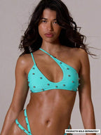 Silver Beaded Asymmetric Halter Bikini Top – Summer Beach Vacation Swimwear