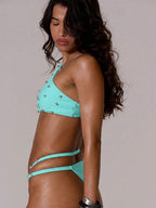 Silver Beaded Asymmetric Halter Bikini Top – Summer Beach Vacation Swimwear