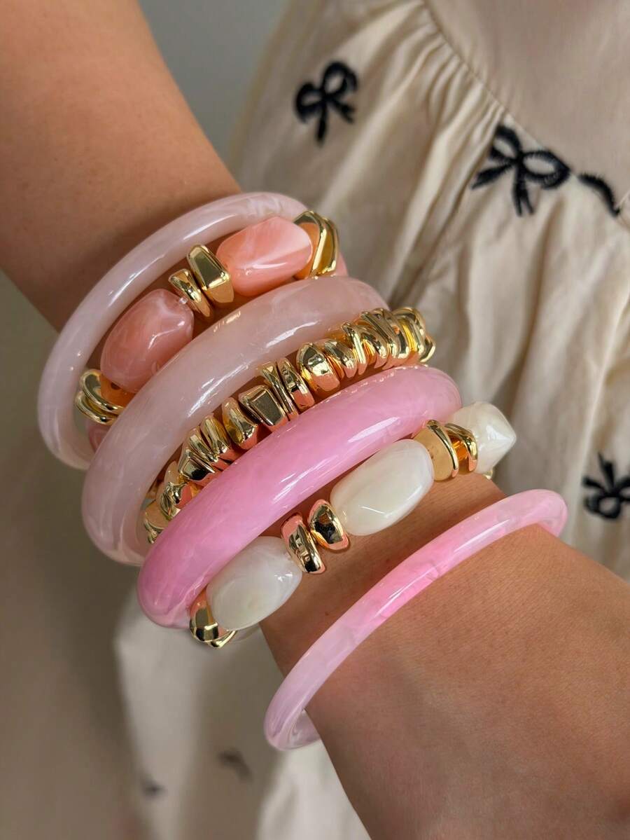 Vintage Resin Beaded Bracelet Stack – Fashion Jewellery for Women