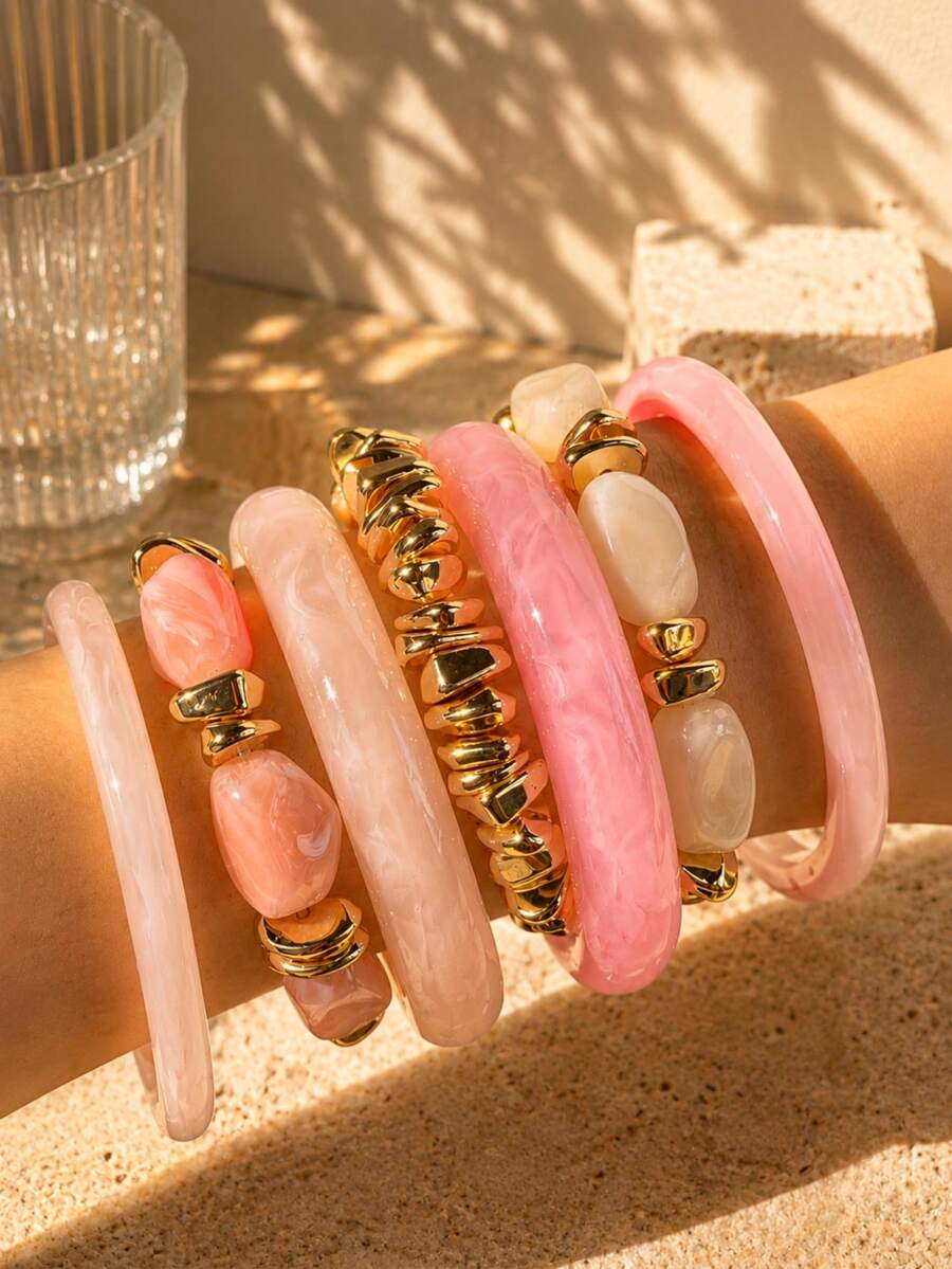 Vintage Resin Beaded Bracelet Stack – Fashion Jewellery for Women