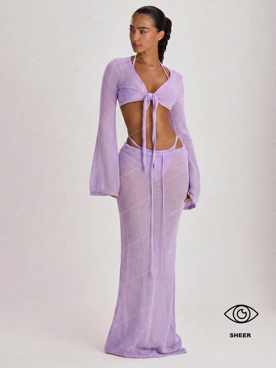 Knit Tie Front Maxi Skirt Beach Cover-Up – Summer Vacation Swimwear