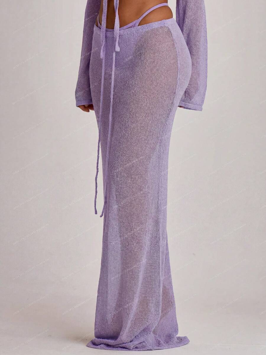 Knit Tie Front Maxi Skirt Beach Cover-Up – Summer Vacation Swimwear