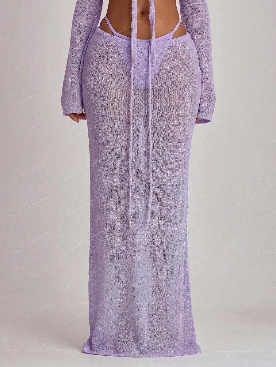 Knit Tie Front Maxi Skirt Beach Cover-Up – Summer Vacation Swimwear