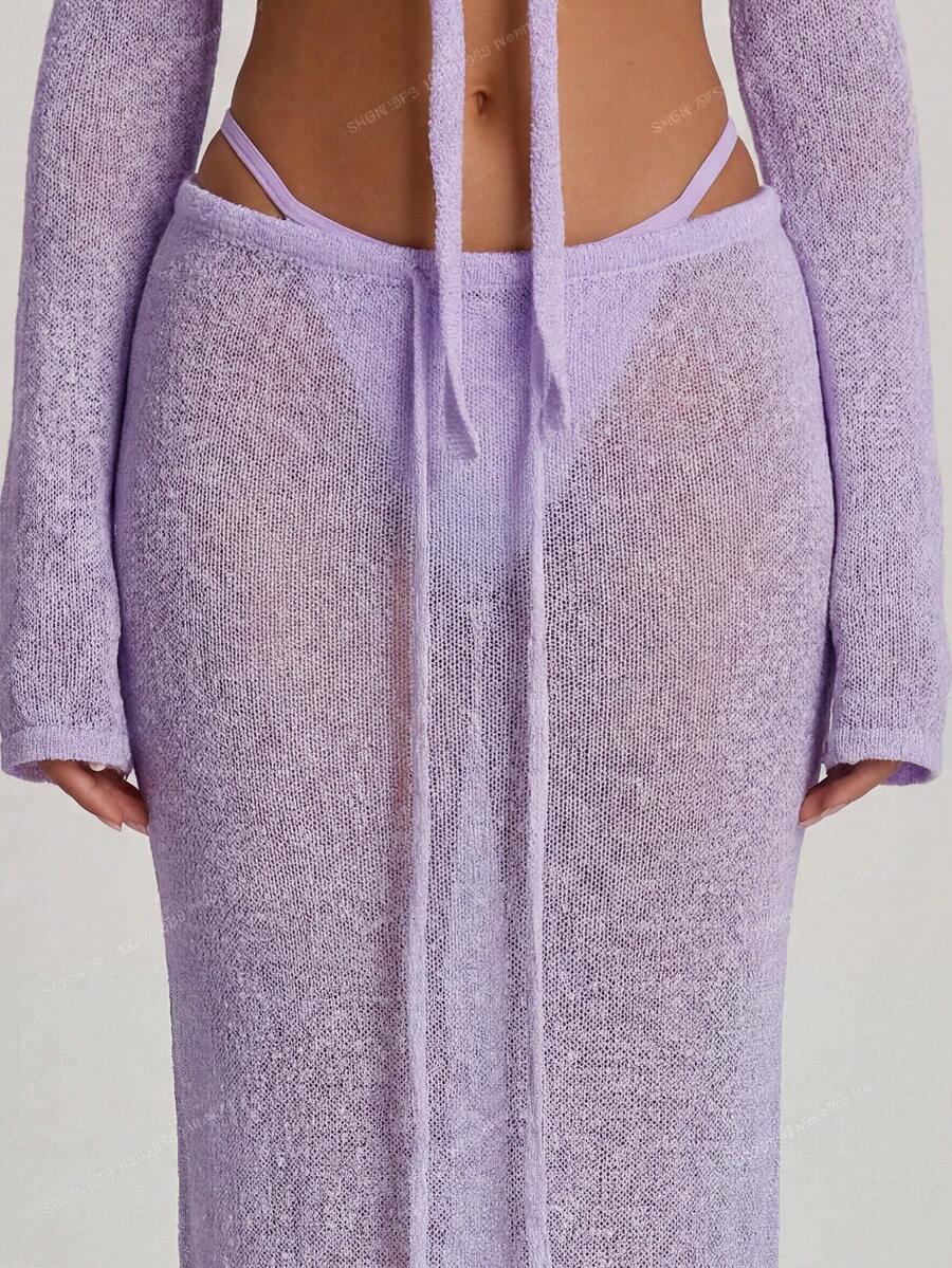 Knit Tie Front Maxi Skirt Beach Cover-Up – Summer Vacation Swimwear