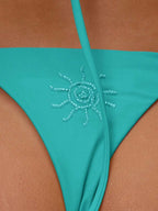 Beaded Sun Applique Tie Side Bikini Bottoms – Summer Beach Vacation Swimwear