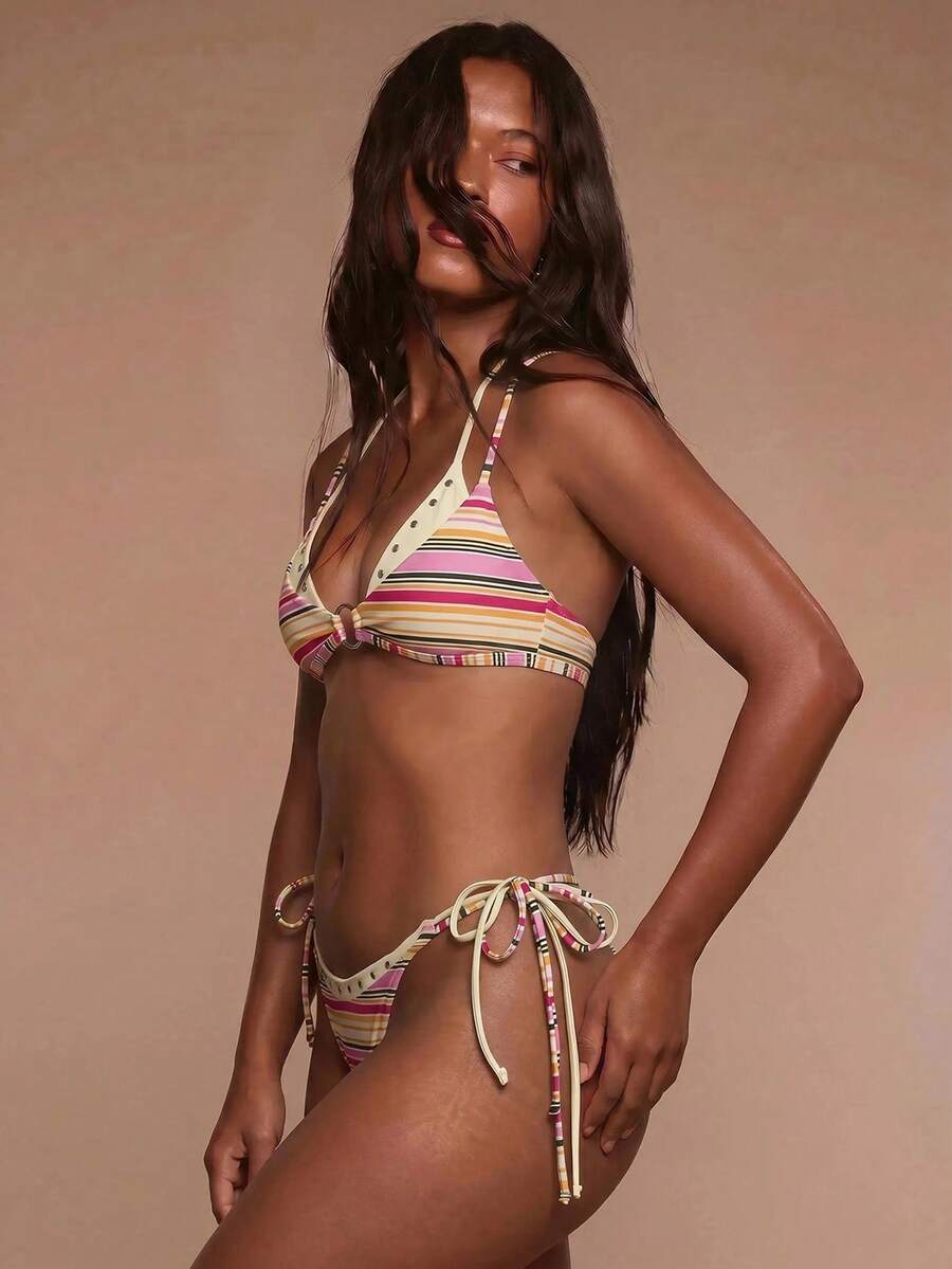 Studded Lace-Up Tie Side Bikini Bottoms – Summer Beach Vacation Swimwear