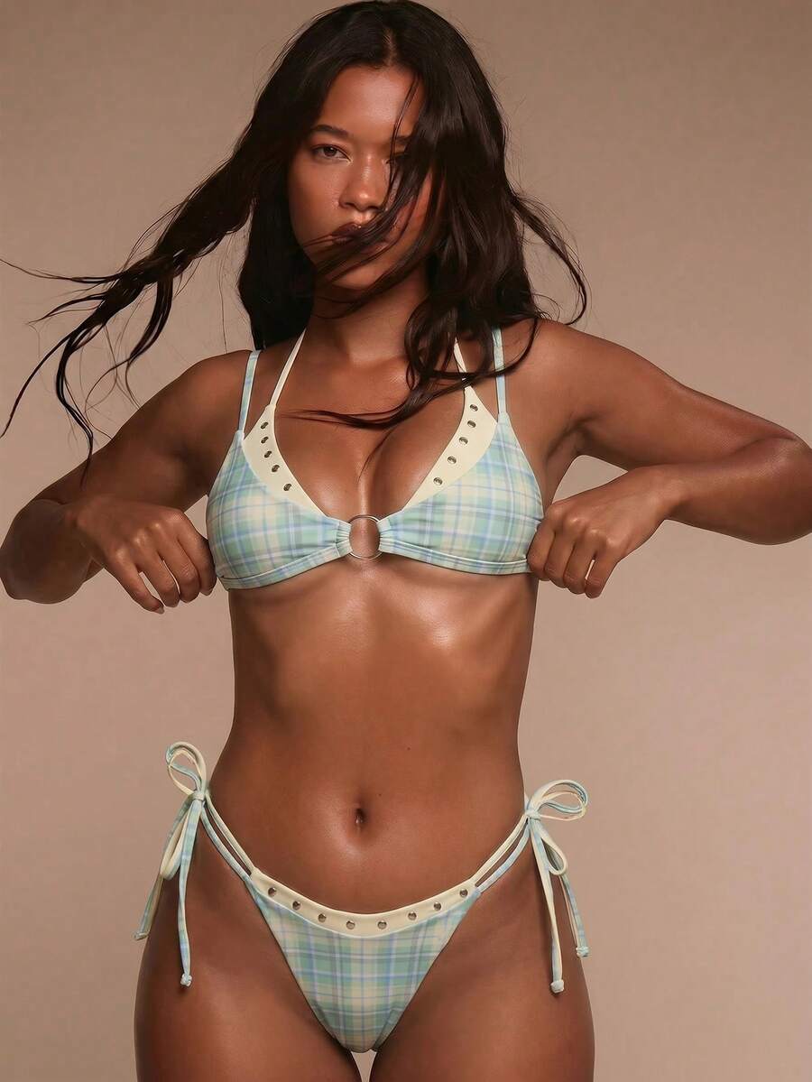 Studded Lace-Up Tie Side Bikini Bottoms – Summer Beach Vacation Swimwear