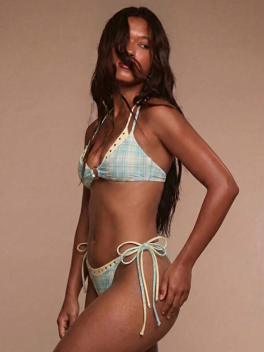 Studded Lace-Up Tie Side Bikini Bottoms – Summer Beach Vacation Swimwear
