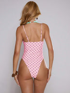 Polka Dot Frill Spaghetti Strap One-Piece Swimsuit – Summer Beach Vacation Swimwear