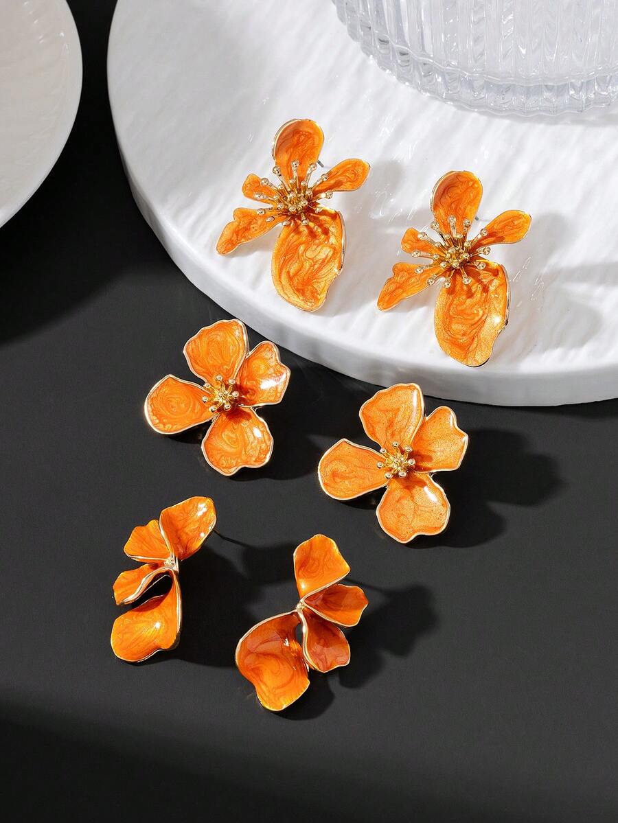 Tie Dye Drip Flower Asymmetric Stud Earrings – Jewellery for Women