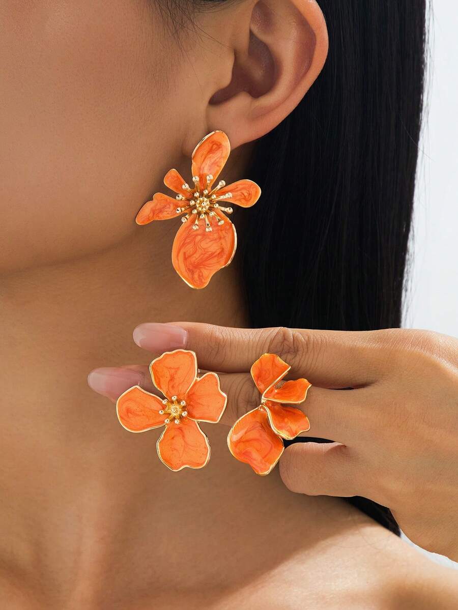 Tie Dye Drip Flower Asymmetric Stud Earrings – Jewellery for Women