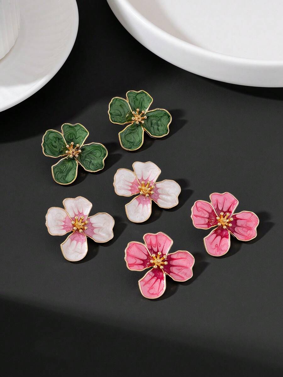 Tie Dye Drip Flower Asymmetric Stud Earrings – Jewellery for Women