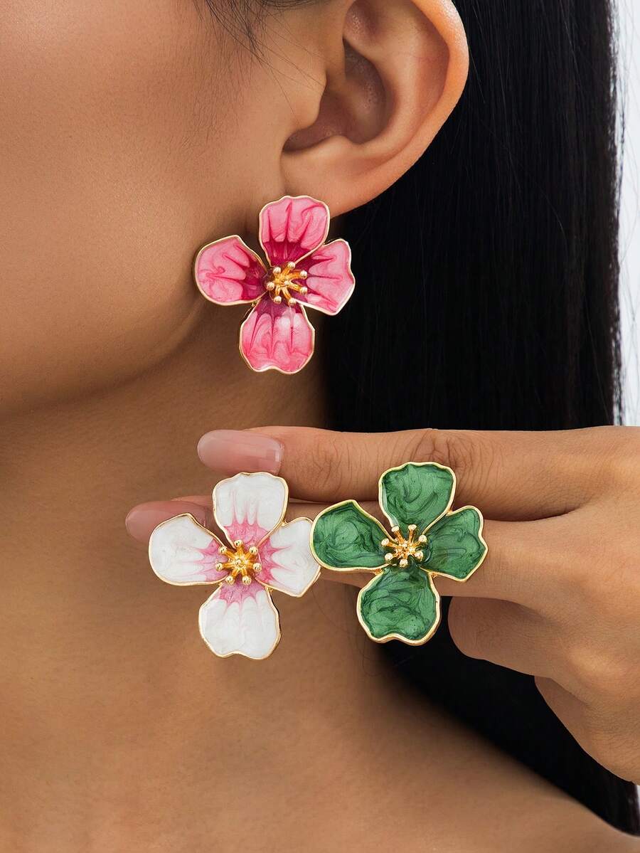 Tie Dye Drip Flower Asymmetric Stud Earrings – Jewellery for Women