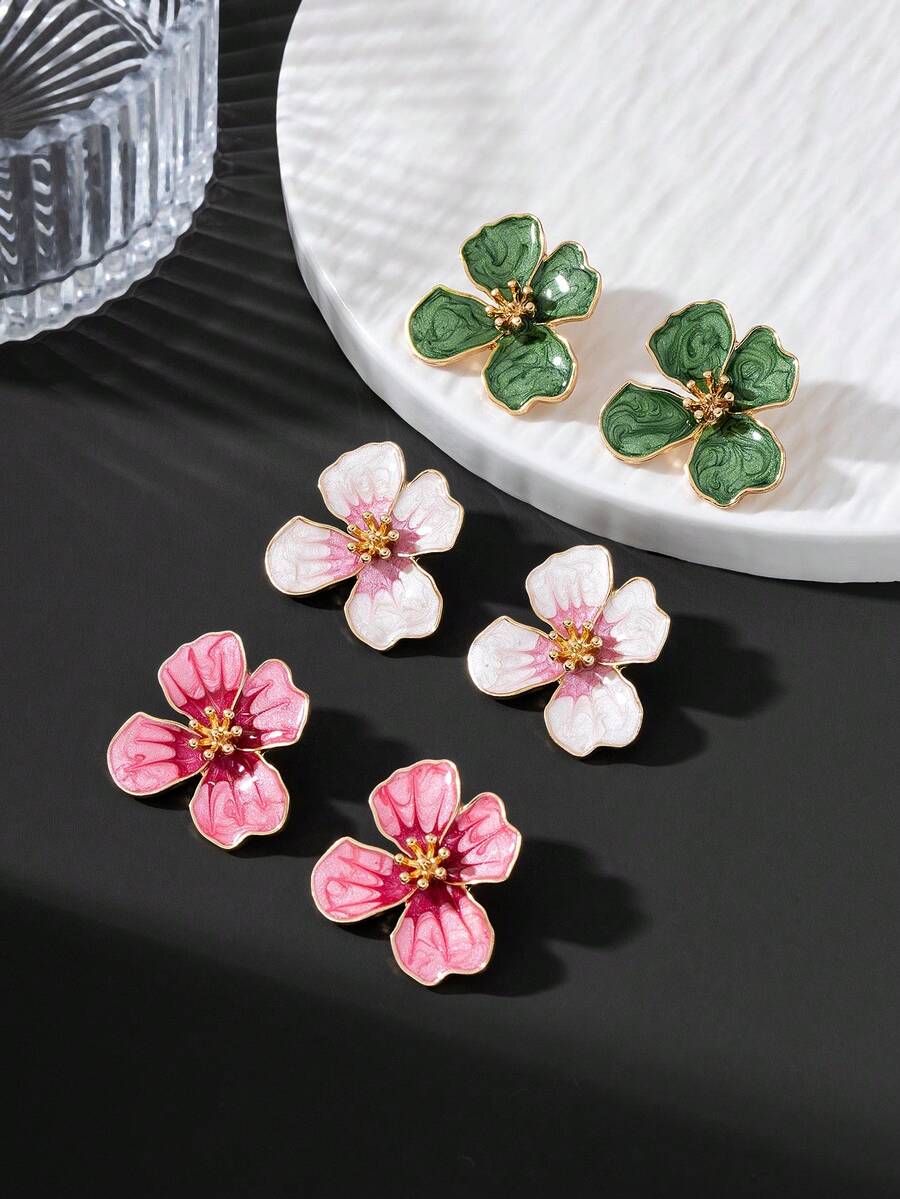 Tie Dye Drip Flower Asymmetric Stud Earrings – Jewellery for Women