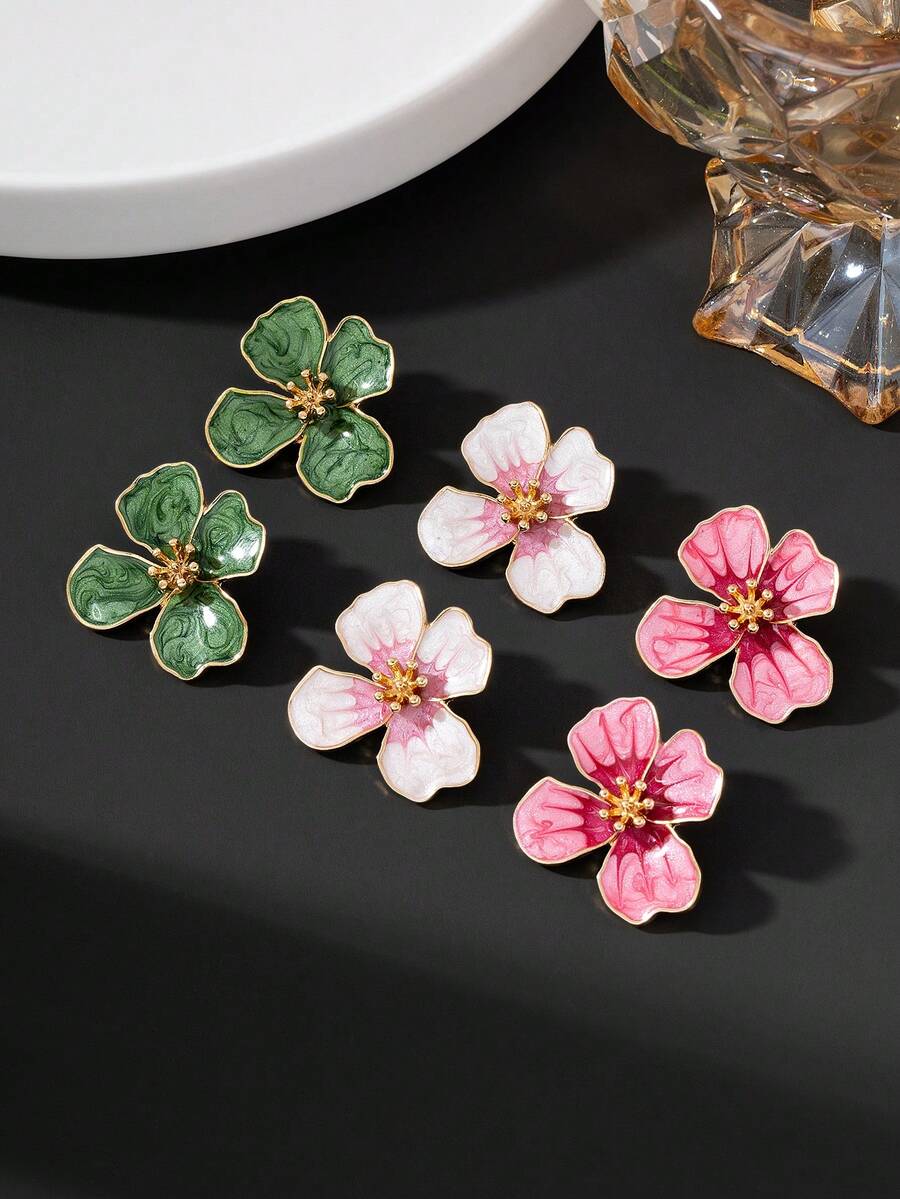 Tie Dye Drip Flower Asymmetric Stud Earrings – Jewellery for Women