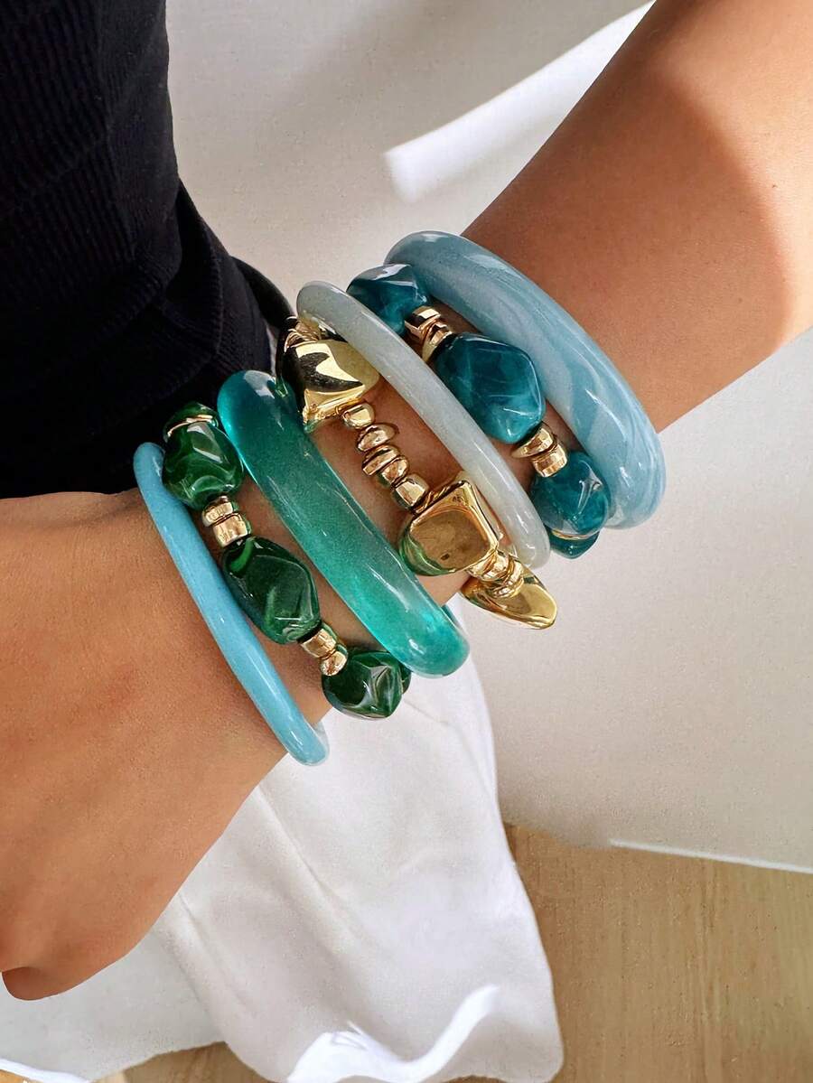Vintage Resin Beaded Bracelet Stack – Fashion Jewellery for Women