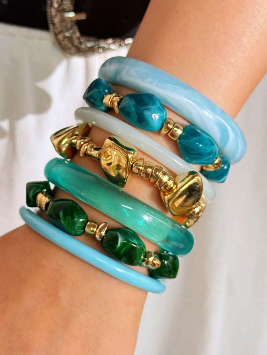 Vintage Resin Beaded Bracelet Stack – Fashion Jewellery for Women