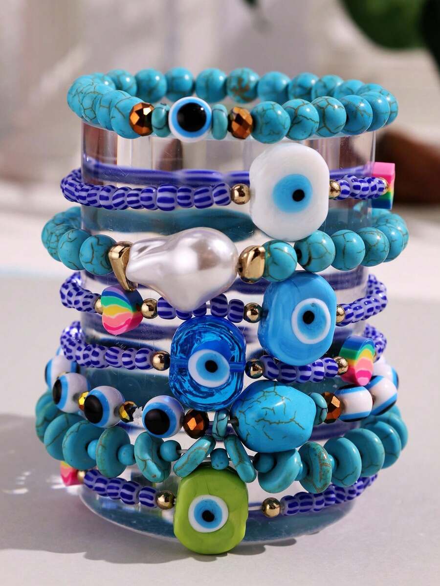 Vintage Resin Beaded Bracelet Stack – Fashion Jewellery for Women