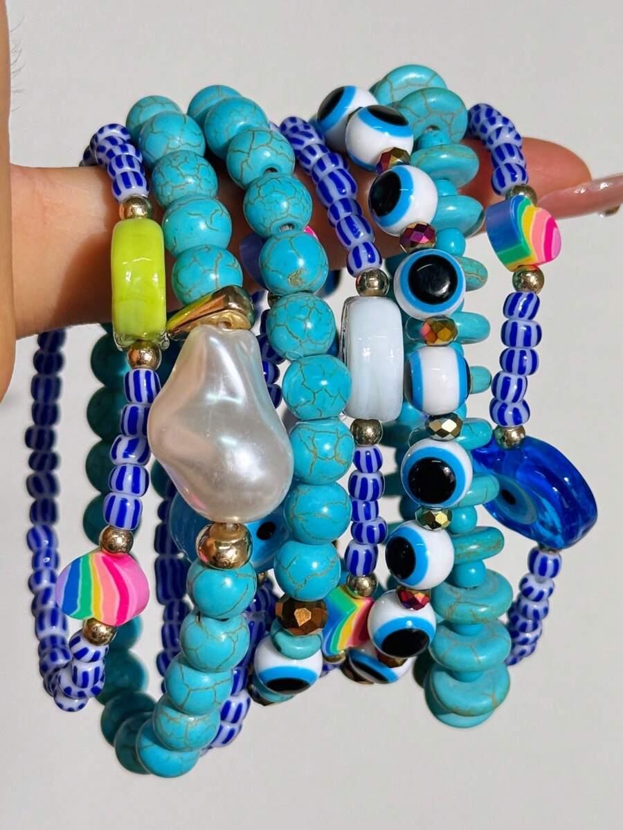 Vintage Resin Beaded Bracelet Stack – Fashion Jewellery for Women