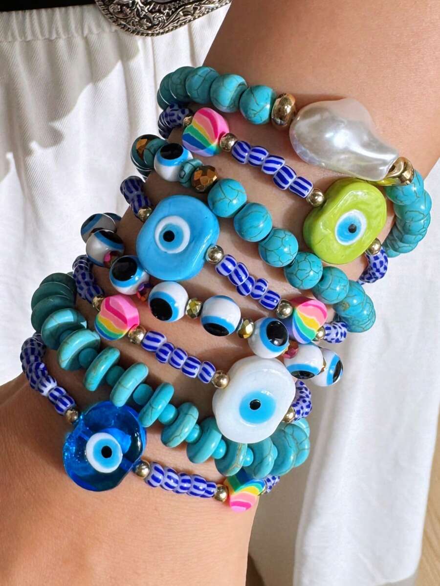 Vintage Resin Beaded Bracelet Stack – Fashion Jewellery for Women