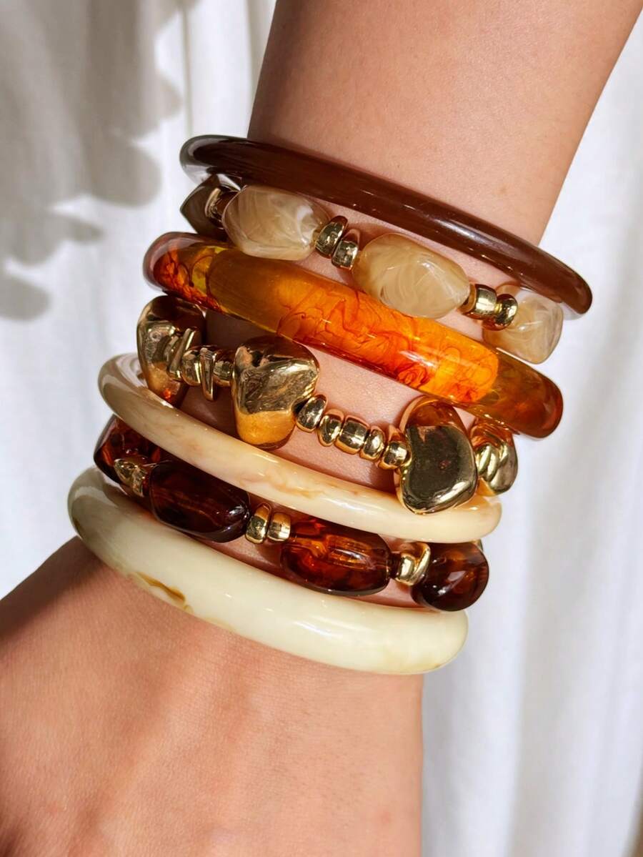 Vintage Resin Beaded Bracelet Stack – Fashion Jewellery for Women
