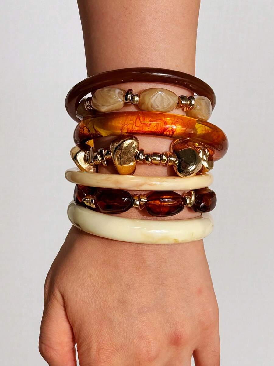 Vintage Resin Beaded Bracelet Stack – Fashion Jewellery for Women