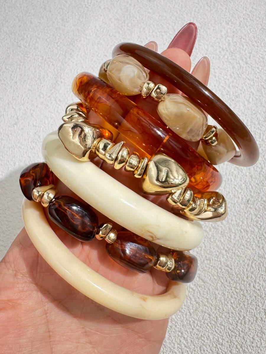 Vintage Resin Beaded Bracelet Stack – Fashion Jewellery for Women