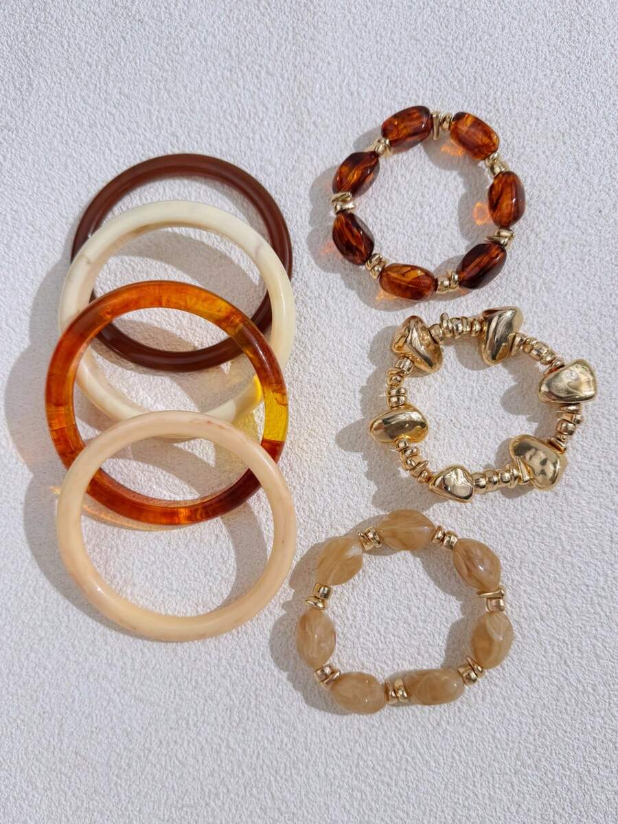 Vintage Resin Beaded Bracelet Stack – Fashion Jewellery for Women