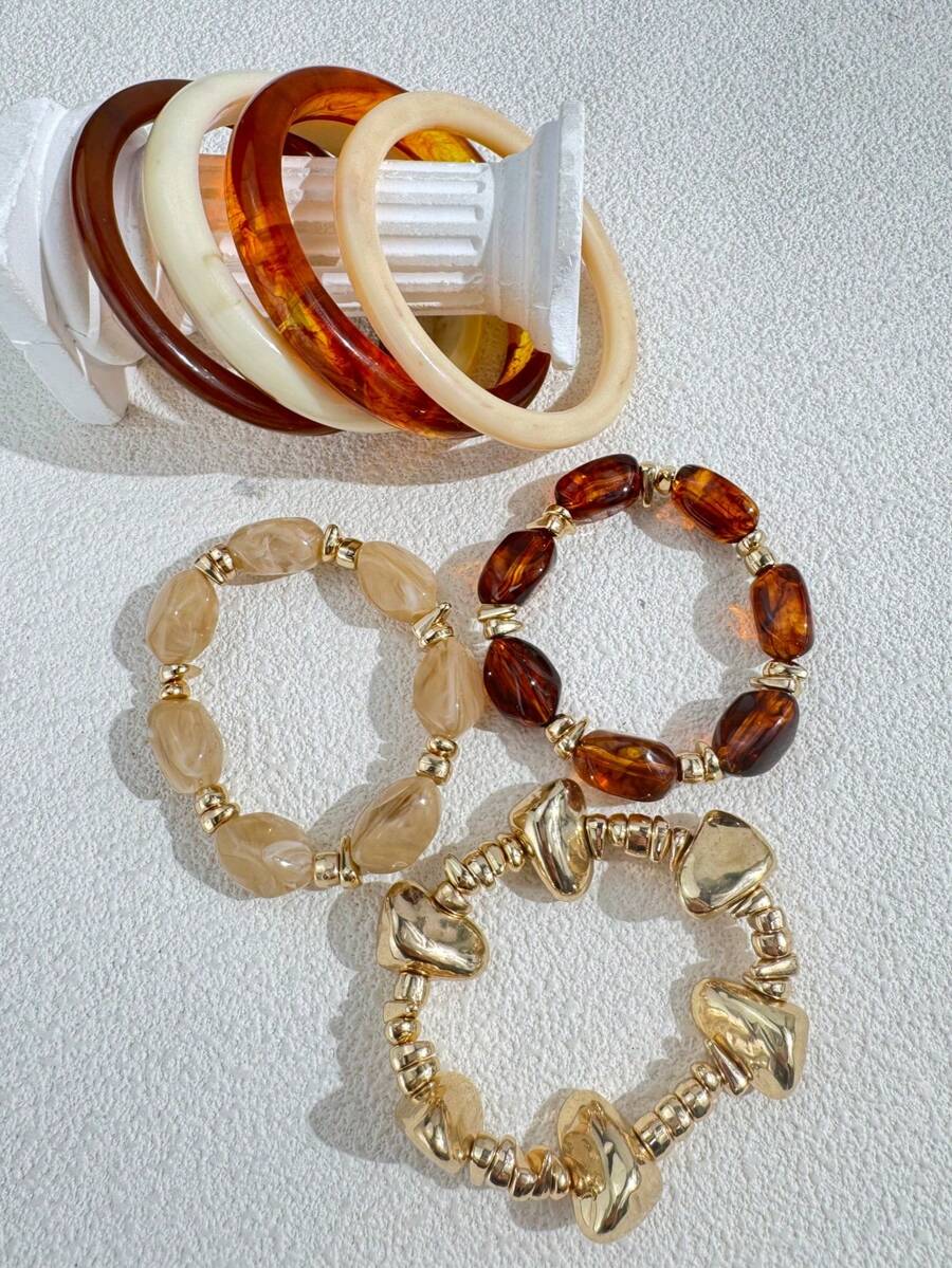 Vintage Resin Beaded Bracelet Stack – Fashion Jewellery for Women