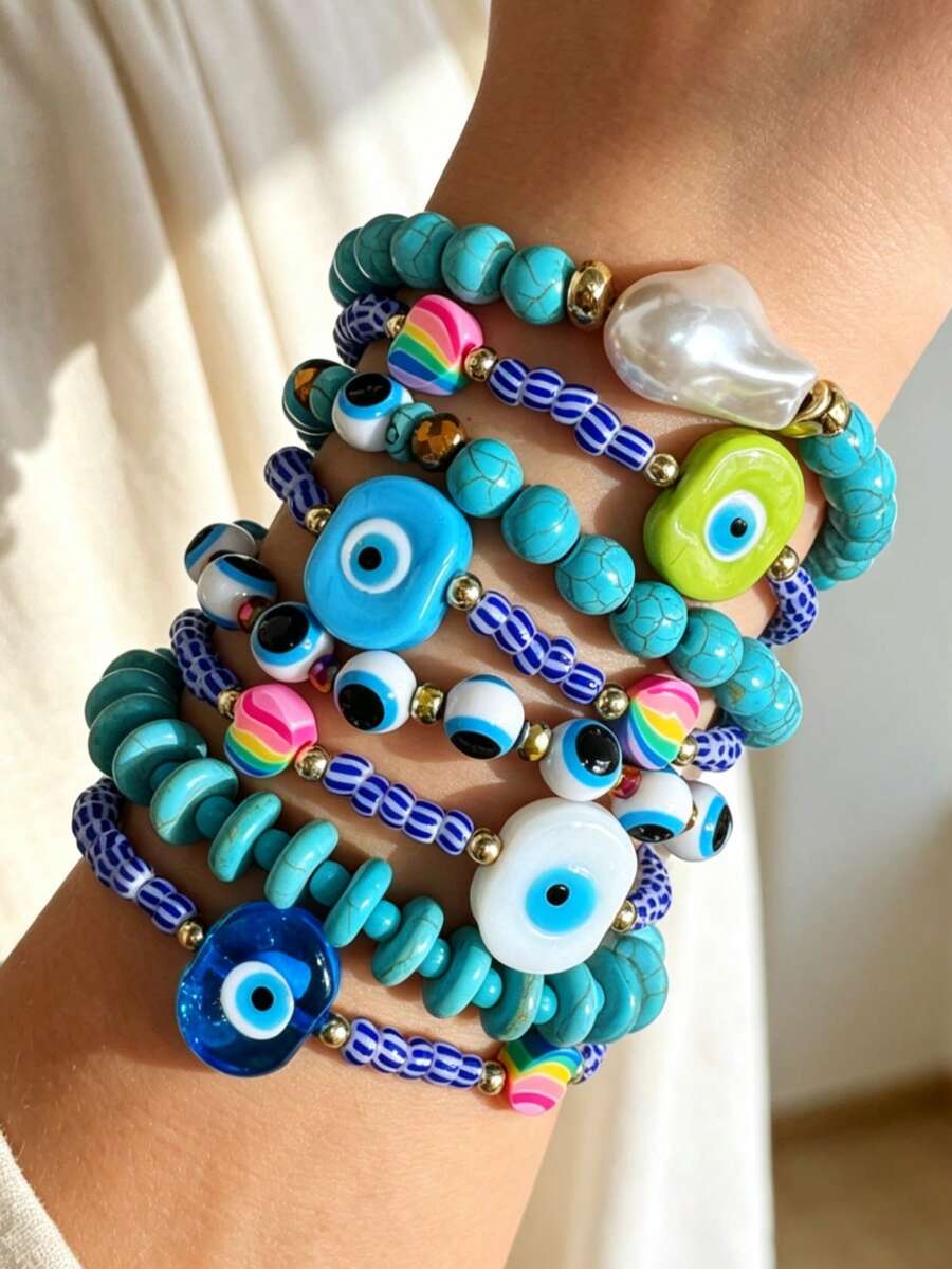 Vintage Resin Beaded Bracelet Stack – Fashion Jewellery for Women