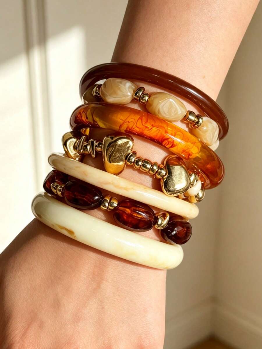 Vintage Resin Beaded Bracelet Stack – Fashion Jewellery for Women
